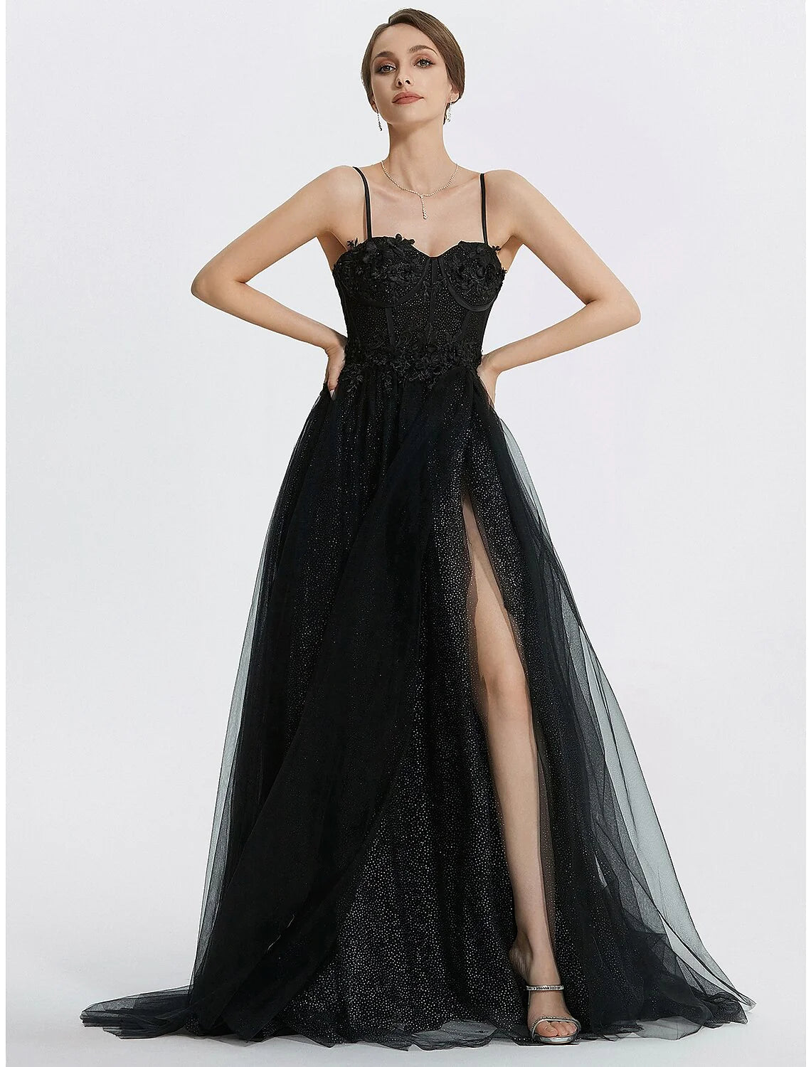 Black A-line convertible chiffon floor-length wedding guest dress