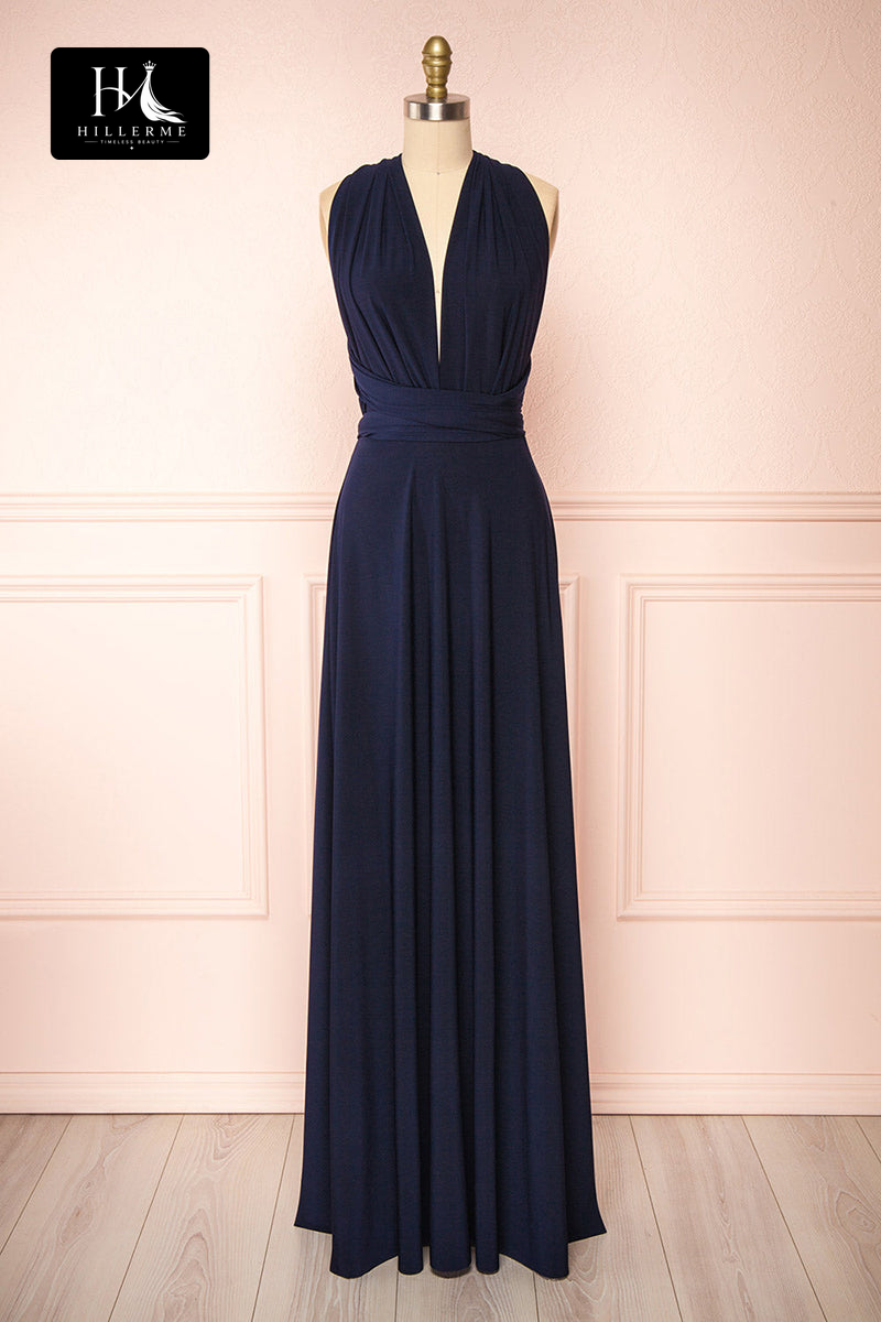 B5117 - Long Sleeveless Bridesmaid Dress with Deep V-Neck and Pleated A-Line Silhouette