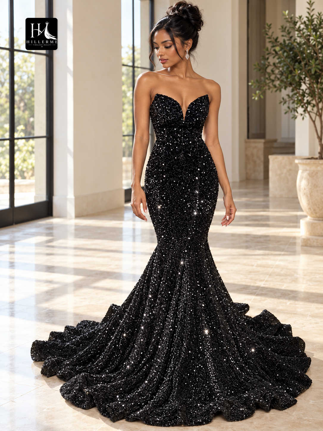 Trumpet/Mermaid Sweetheart Velvet Sequins Prom Dress With Ruffles