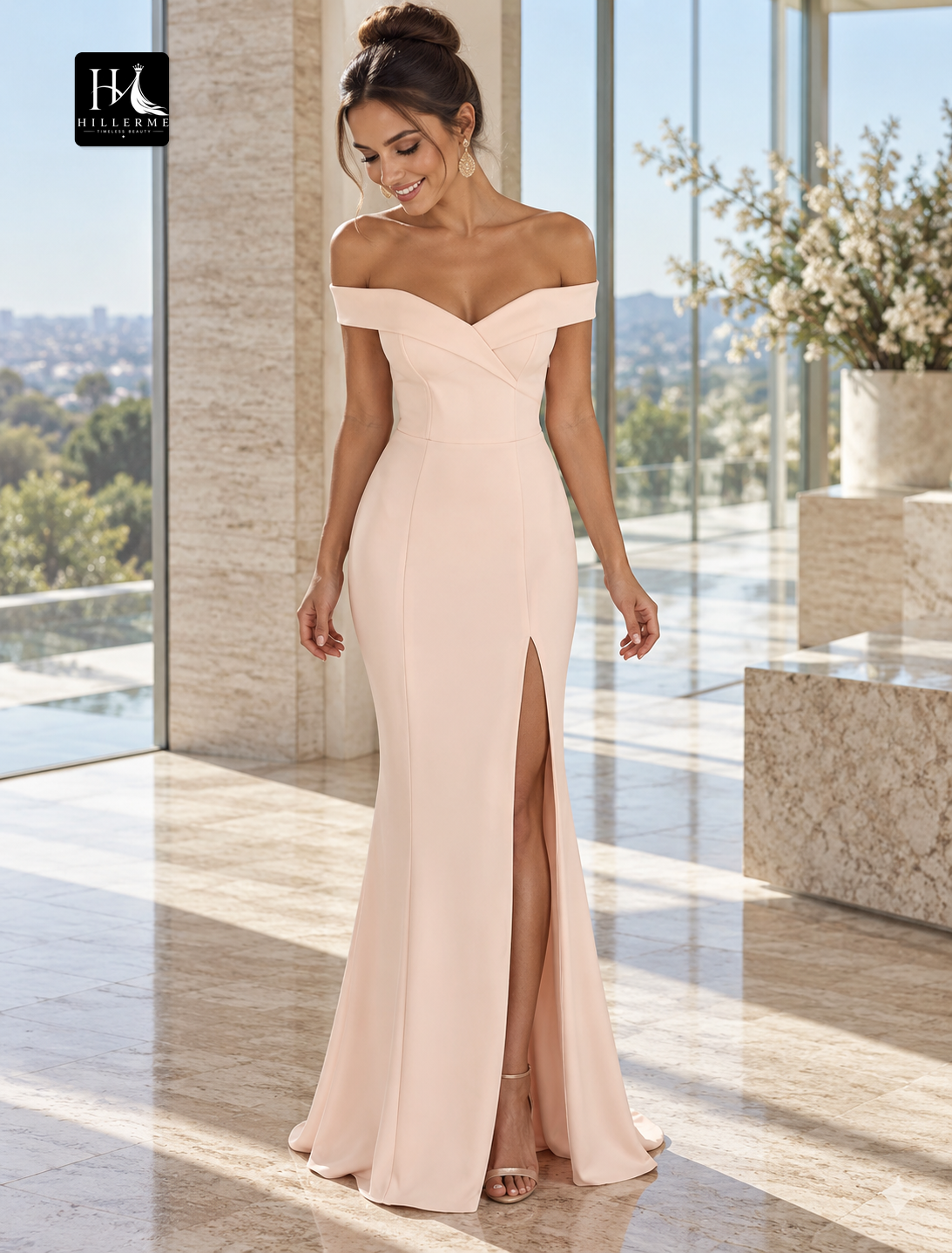 Off-the-Shoulder Sleeveless Mermaid Floor-Length Prom Dress with Slit