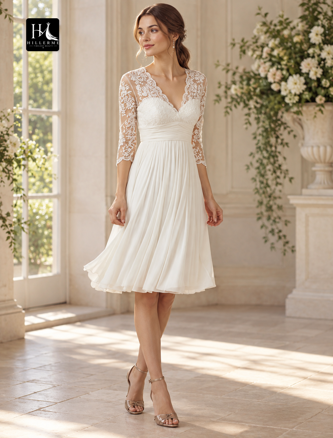 Off Shoulder Square Neck Long Sleeve Tea Length Tulle Sheath Wedding Dress