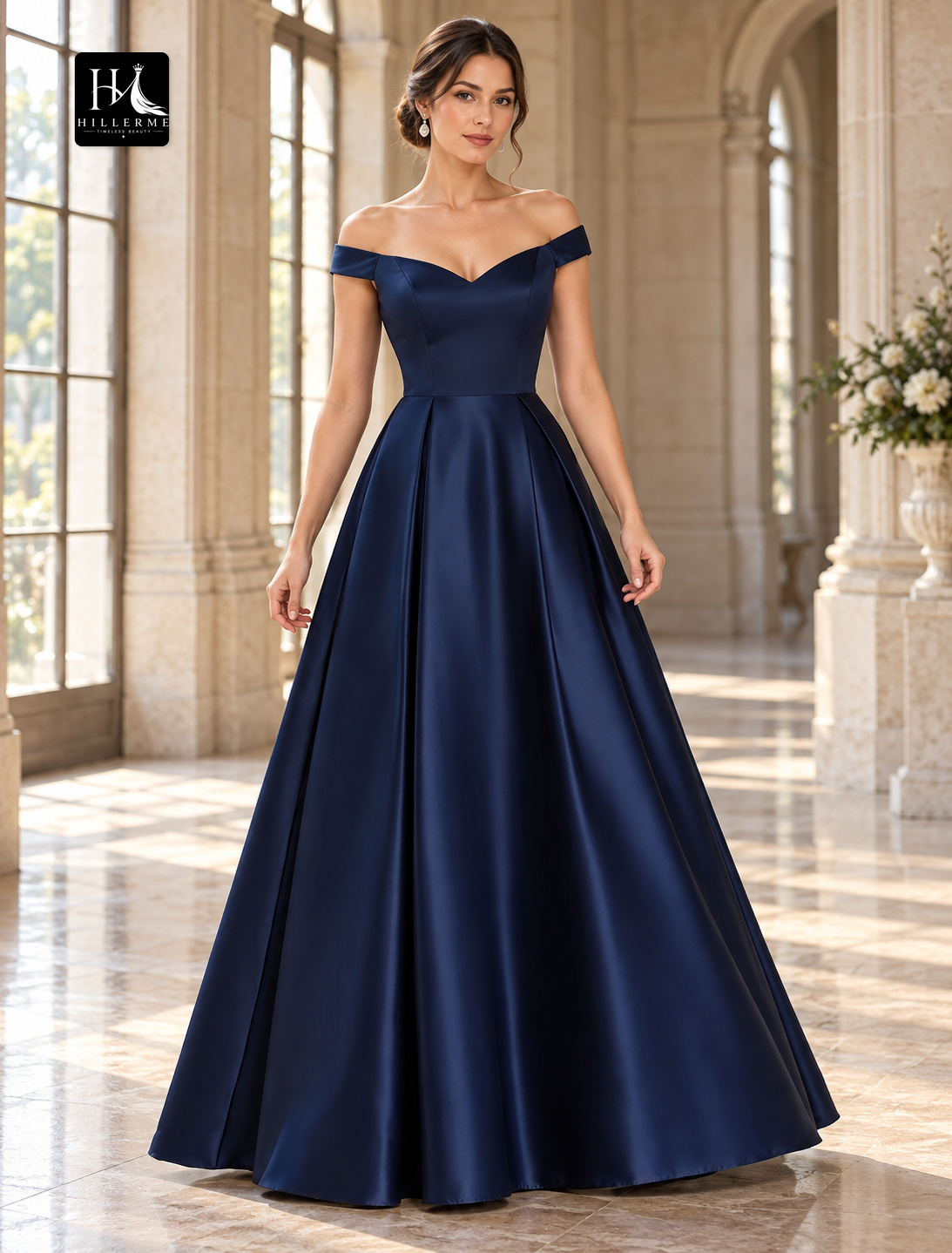 Plunging Neck Sleeveless Ruched Satin A-Line Evening Gown