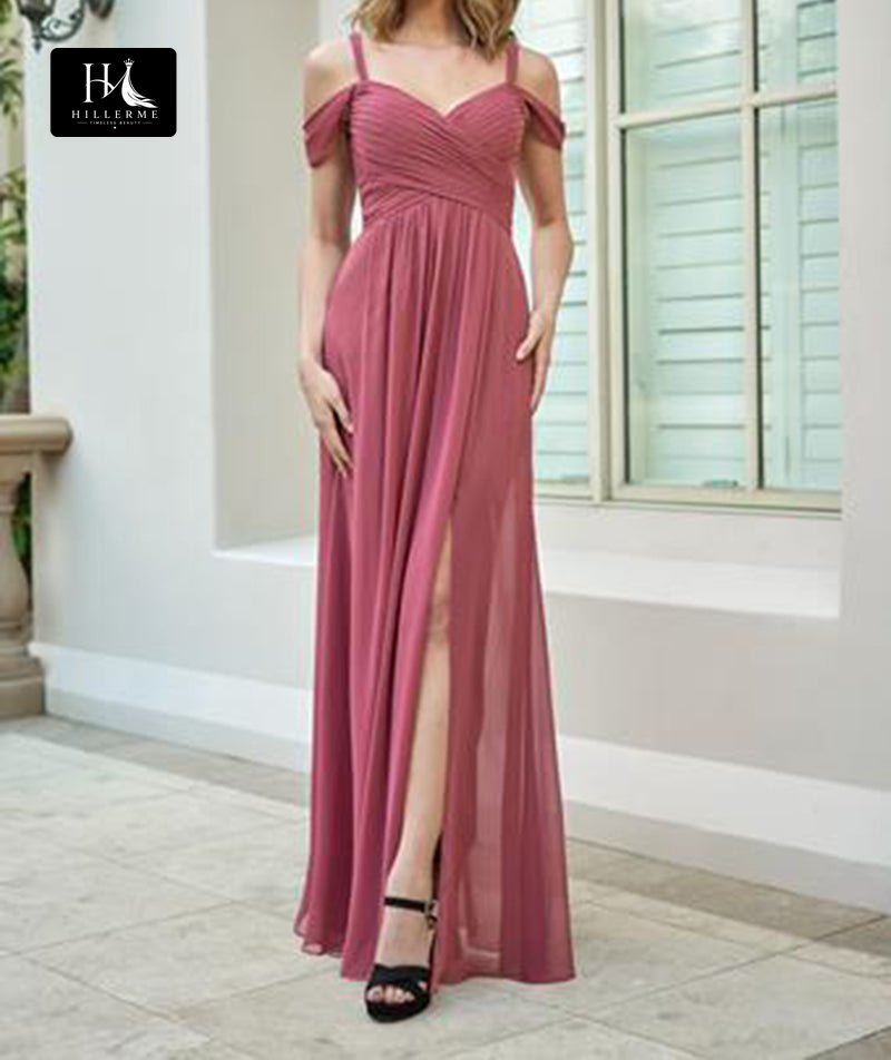 B5109 - V-Neck A-Line Bridesmaid Dress with Pleated Chiffon Straps