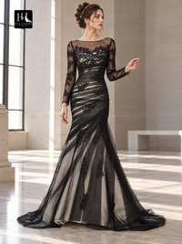 Trumpet/Mermaid Jewel Neck Long Sleeve Applique Net Prom Dress