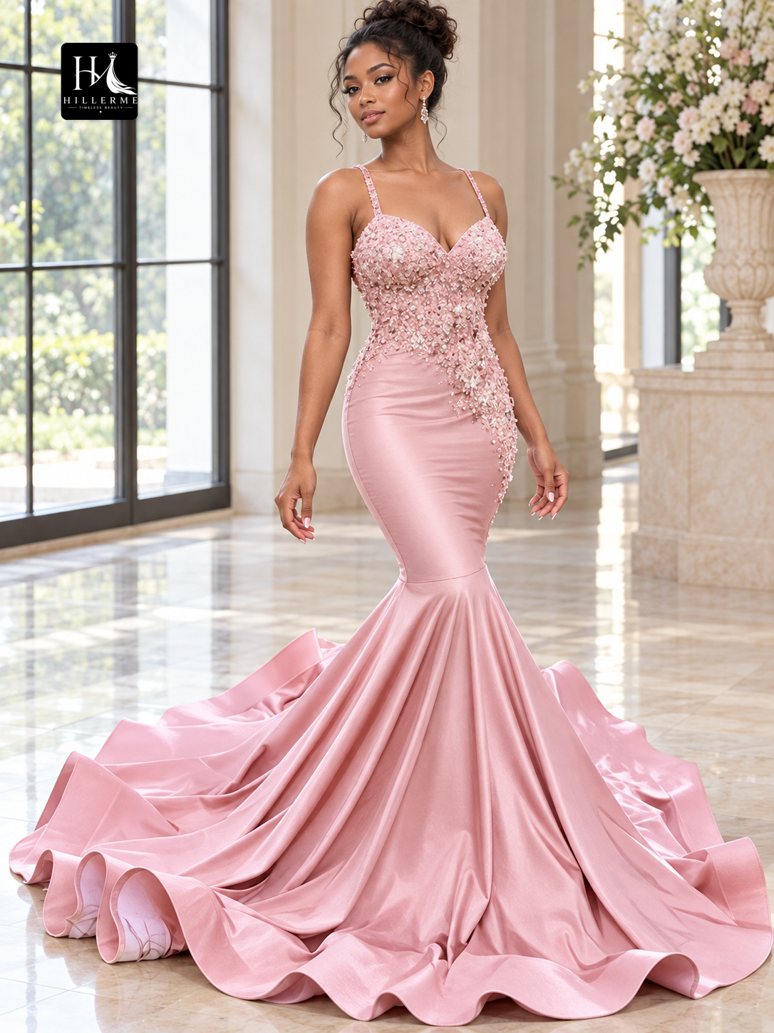 Trumpet/Mermaid Silk Like Satin Applique V-Neck Sleeveless Prom Dress