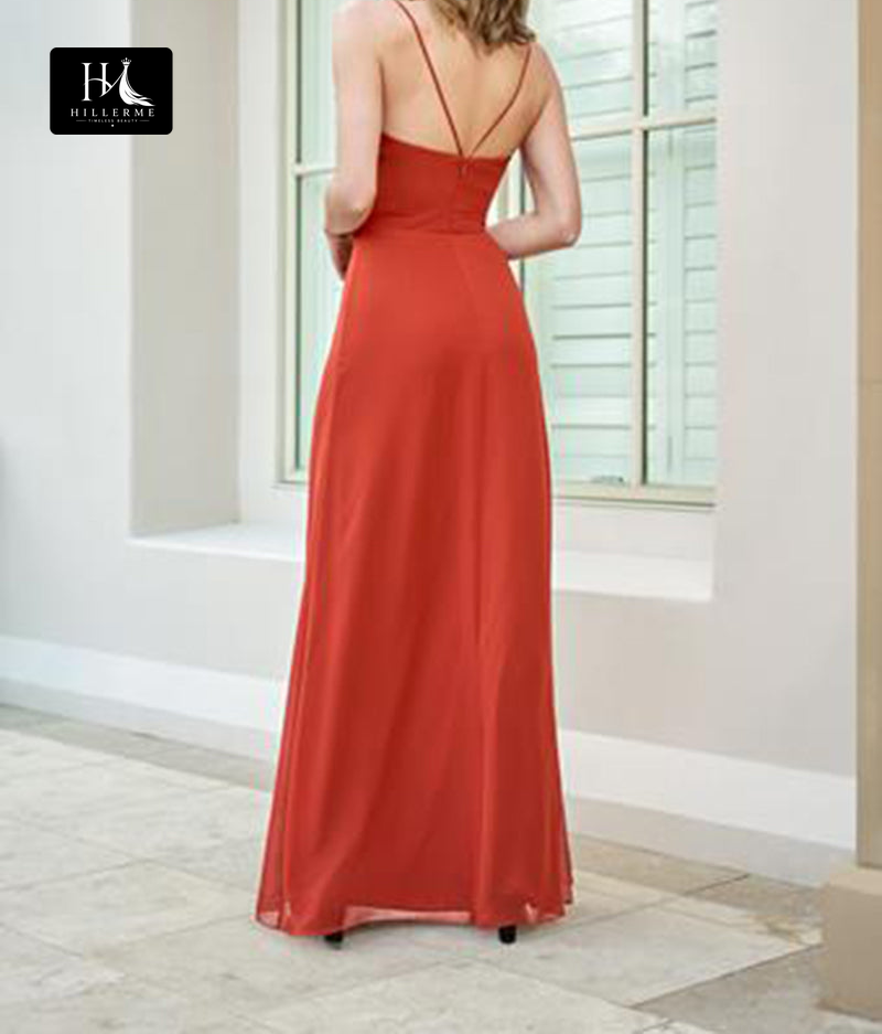 B5108 - V-Neck A-Line Spaghetti Strap Sleeveless Long Bridesmaid Dress