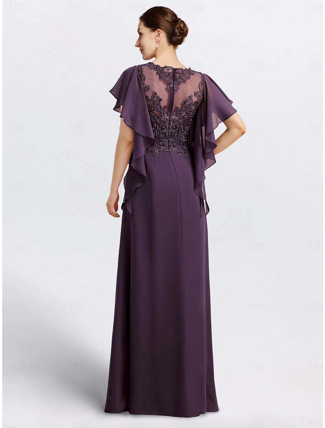 Sheath chiffon floor-length mother of the bride dress with beading appliques in Grape