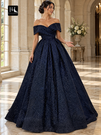 Ruched Off-the-Shoulder Ball Gown Prom Dress with Sweep Train