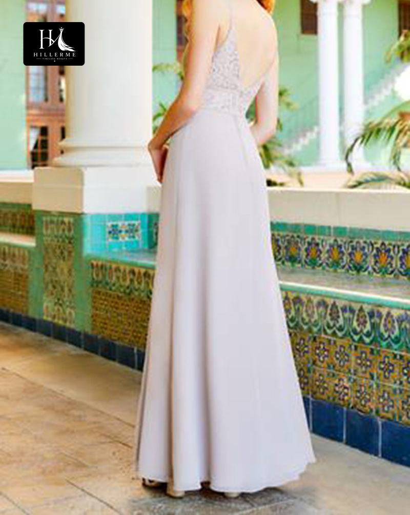 B5113 - V-Neck Spaghetti Strap Long Bridesmaid Dress with Slit Detailing