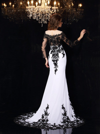 Sheath column chiffon prom dress with lace long sleeves