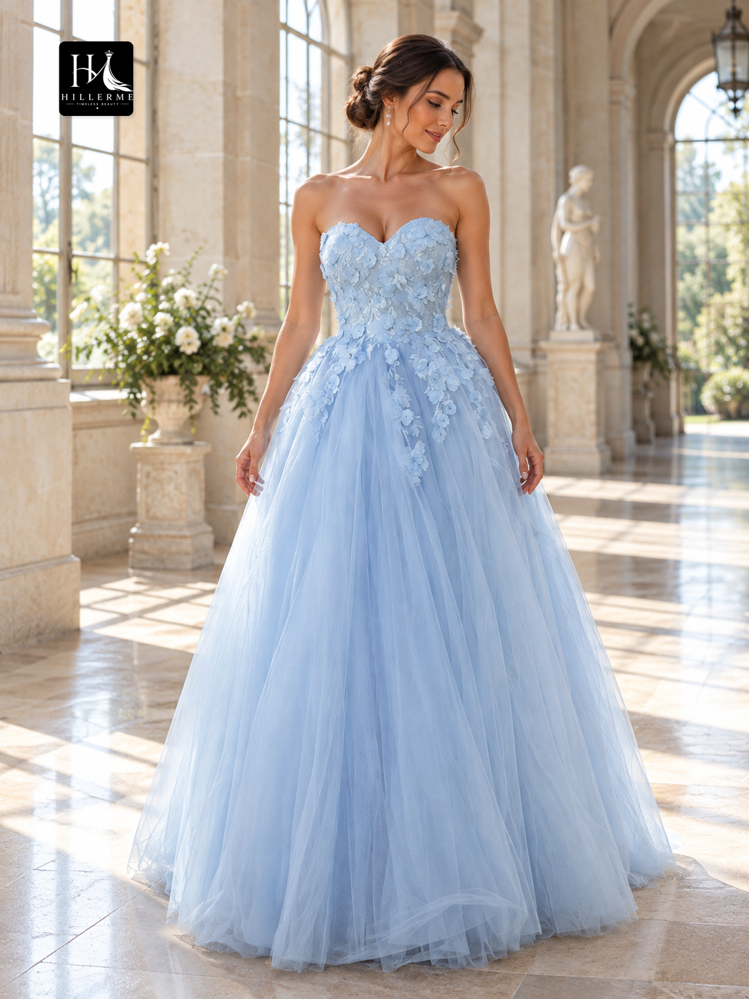Sweetheart Applique Sleeveless Tulle Ball Gown Floor-Length Prom Dress
