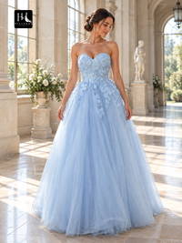 Sweetheart Applique Sleeveless Tulle Ball Gown Floor-Length Prom Dress