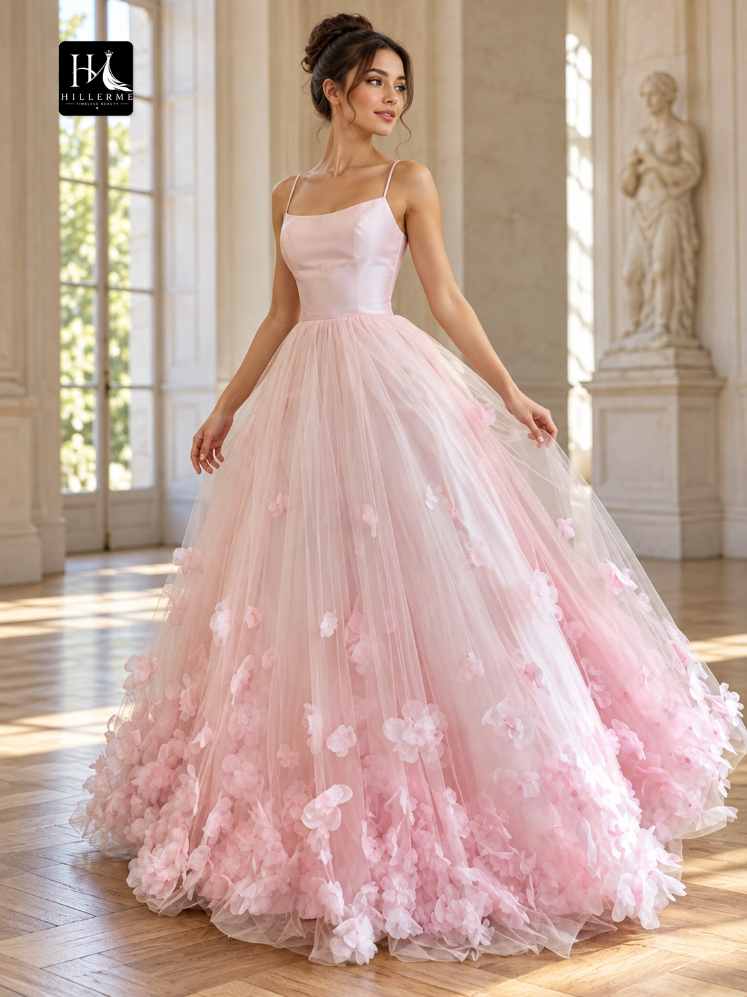 A-line Bateau Appliques Lace Floor-Length Tulle Prom Dress