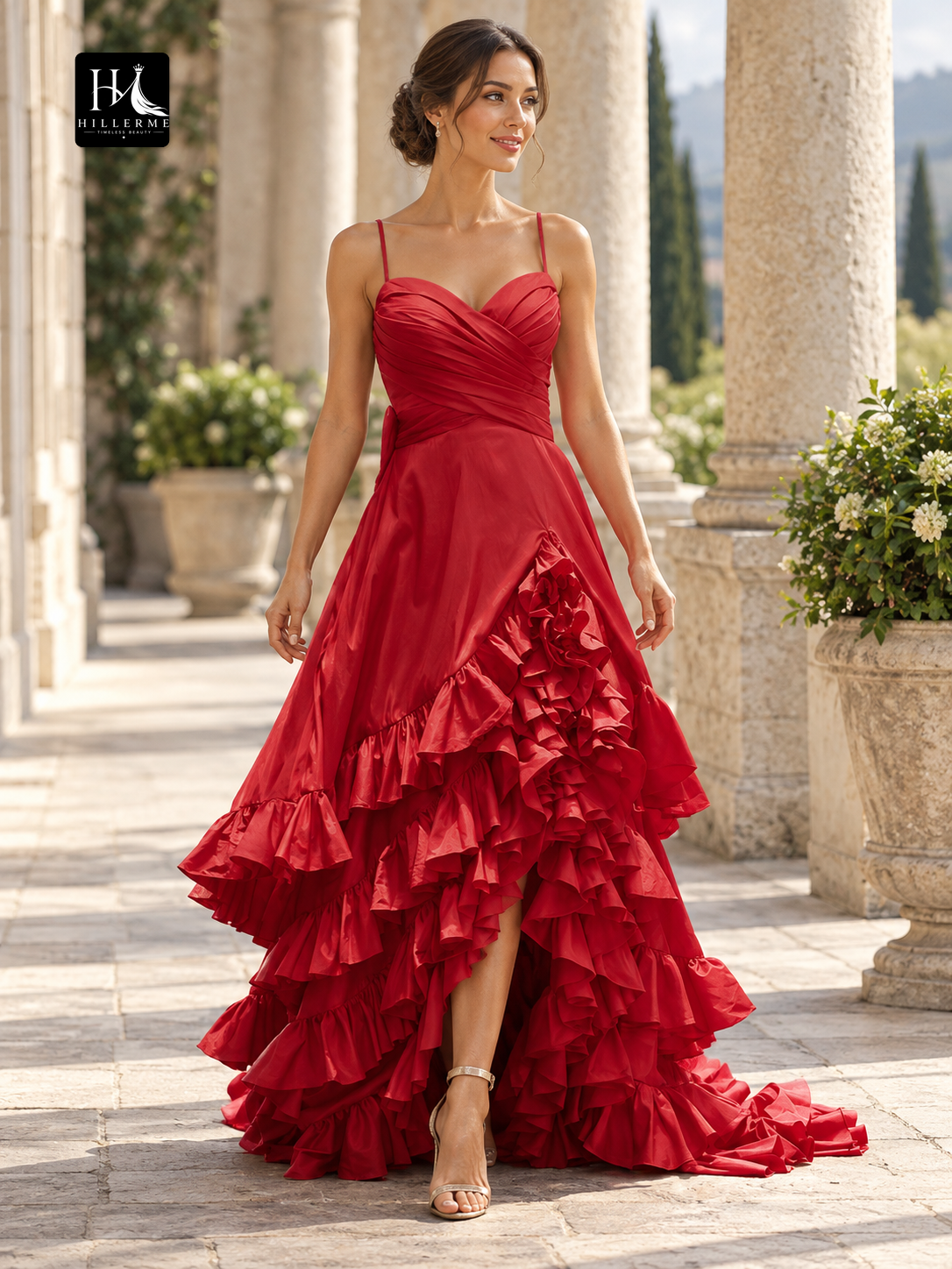 A-Line V-Neck Sleeveless Asymmetrical Layered Taffeta Prom Dress