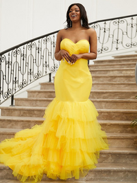 Sweetheart sleeveless trumpet/mermaid satin prom dress with sweep/brush train