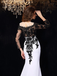 Scoop lace long sleeves chiffon column gown