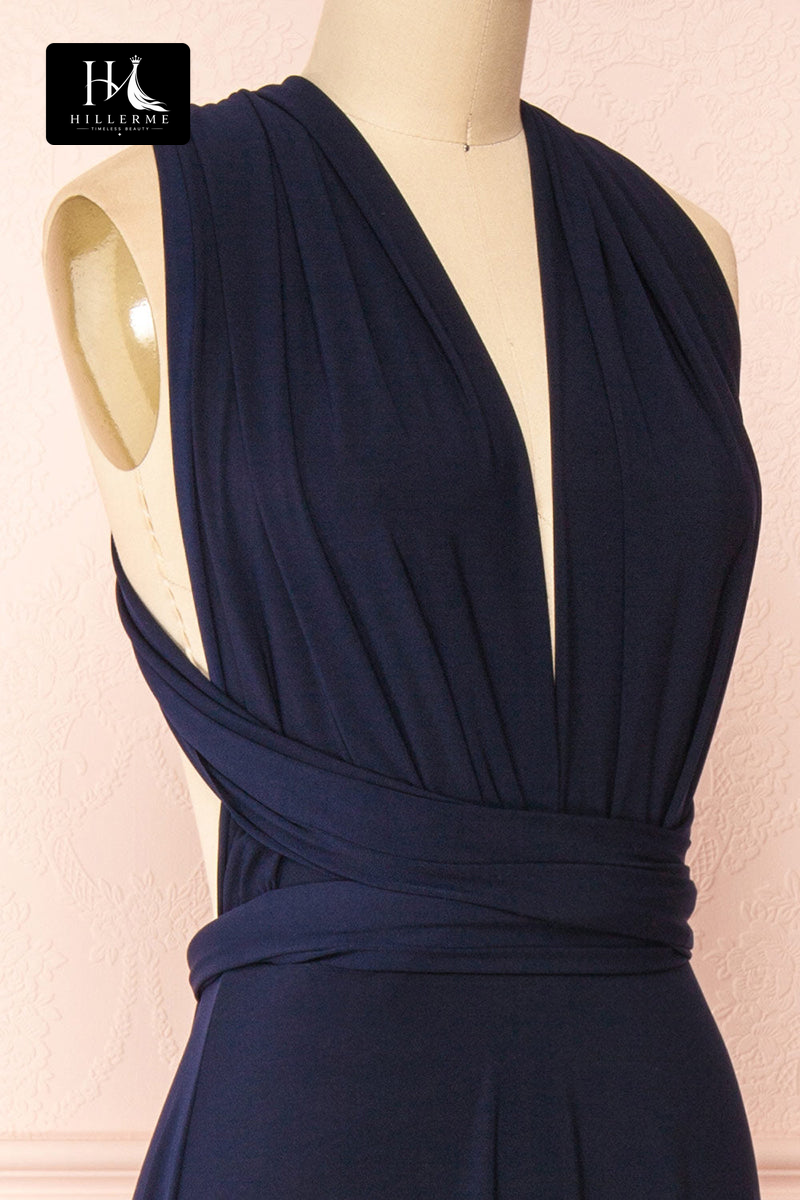 B5117 - Long Sleeveless Bridesmaid Dress with Deep V-Neck and Pleated A-Line Silhouette