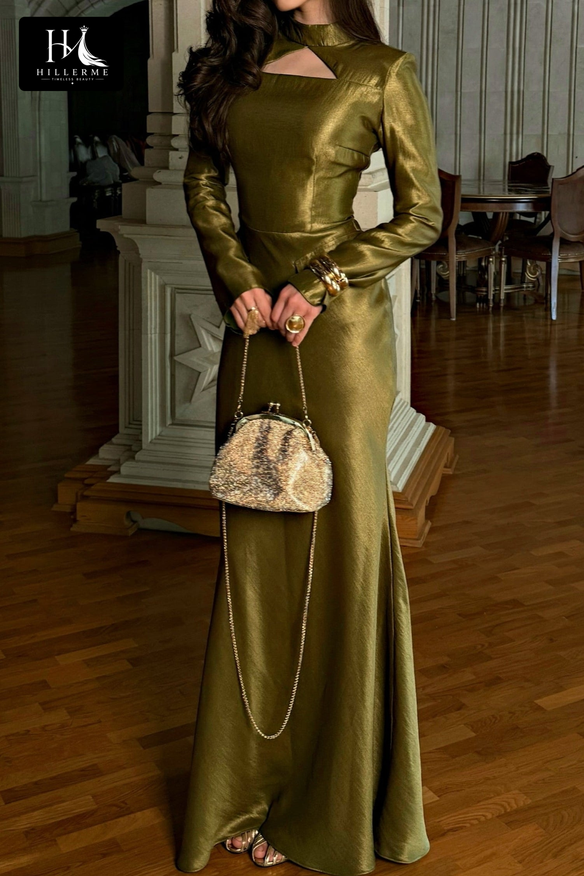 Mermaid Floor-Length Satin Gown with Keyhole High Neckline