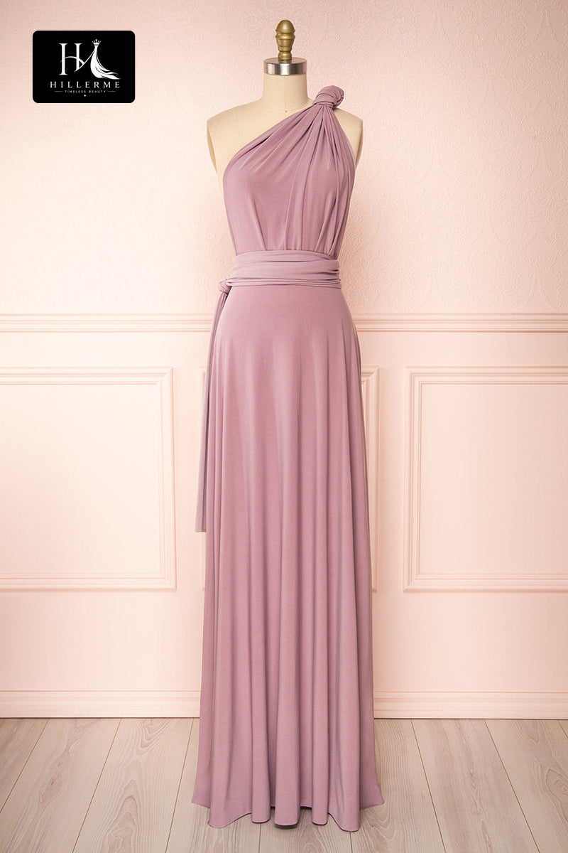 B5116 - One Shoulder Satin A-Line Bridesmaid Dress with Ruched Pleats