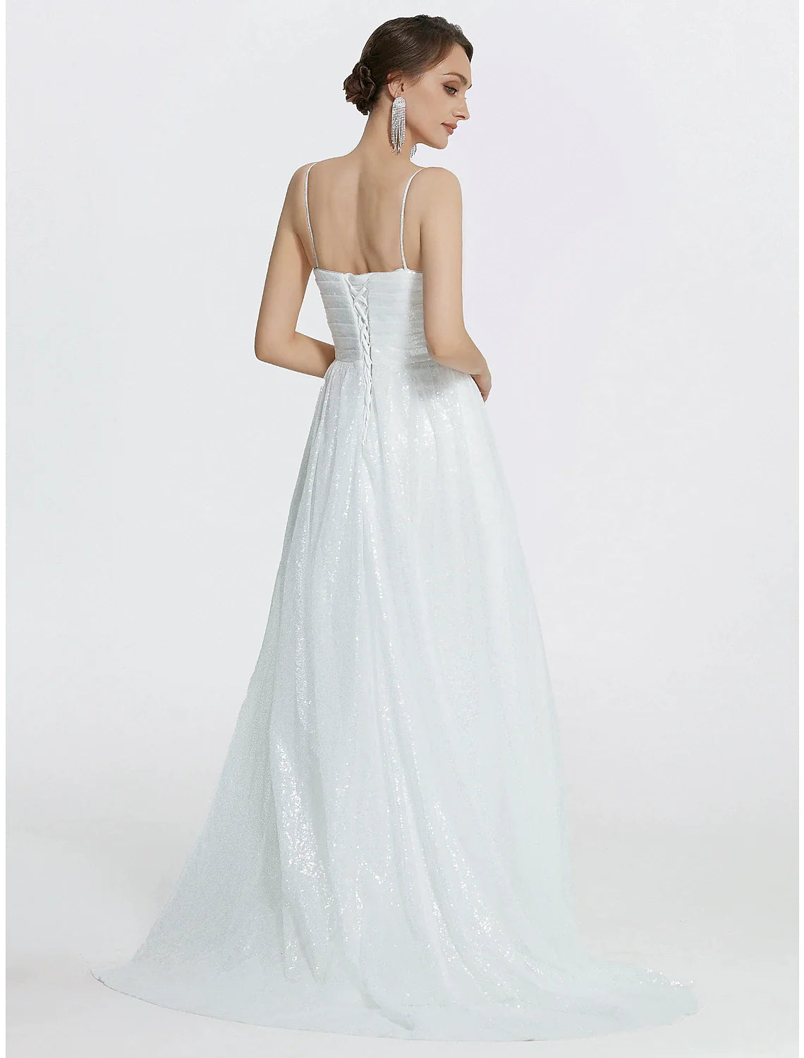 Sleeveless cowl neck sequined prom dress with elegant ruched slit