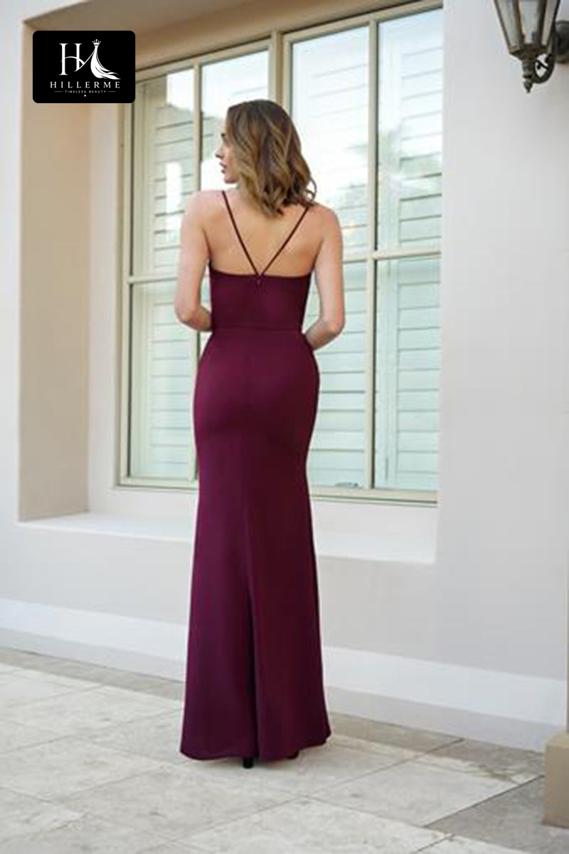 B5102 - V-Neck Sleeveless Long Bridesmaid Dress with Spaghetti Straps and Slit