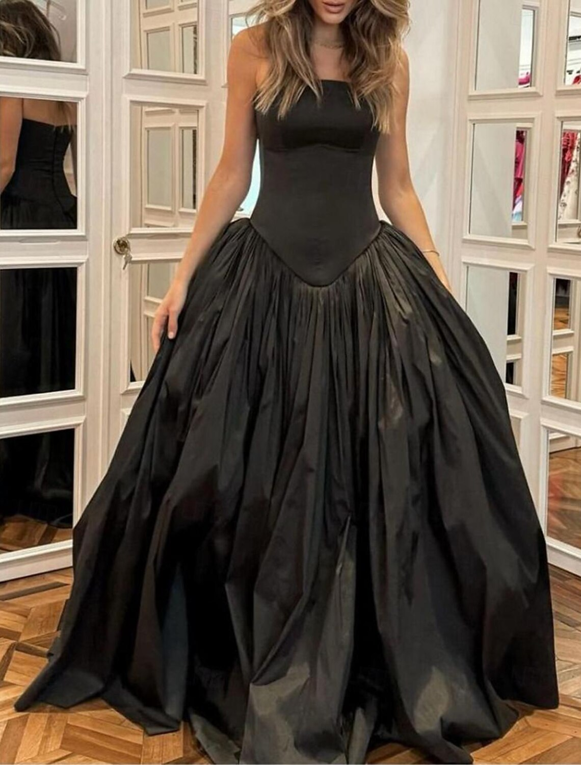 Strapless sweetheart A-line floor-length taffeta bridal gown in black