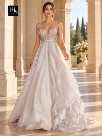 A-Line V-Neck Sleeveless Organza Prom Dress with Beading and Sweep Train