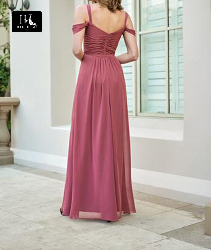 B5109 - V-Neck A-Line Bridesmaid Dress with Pleated Chiffon Straps