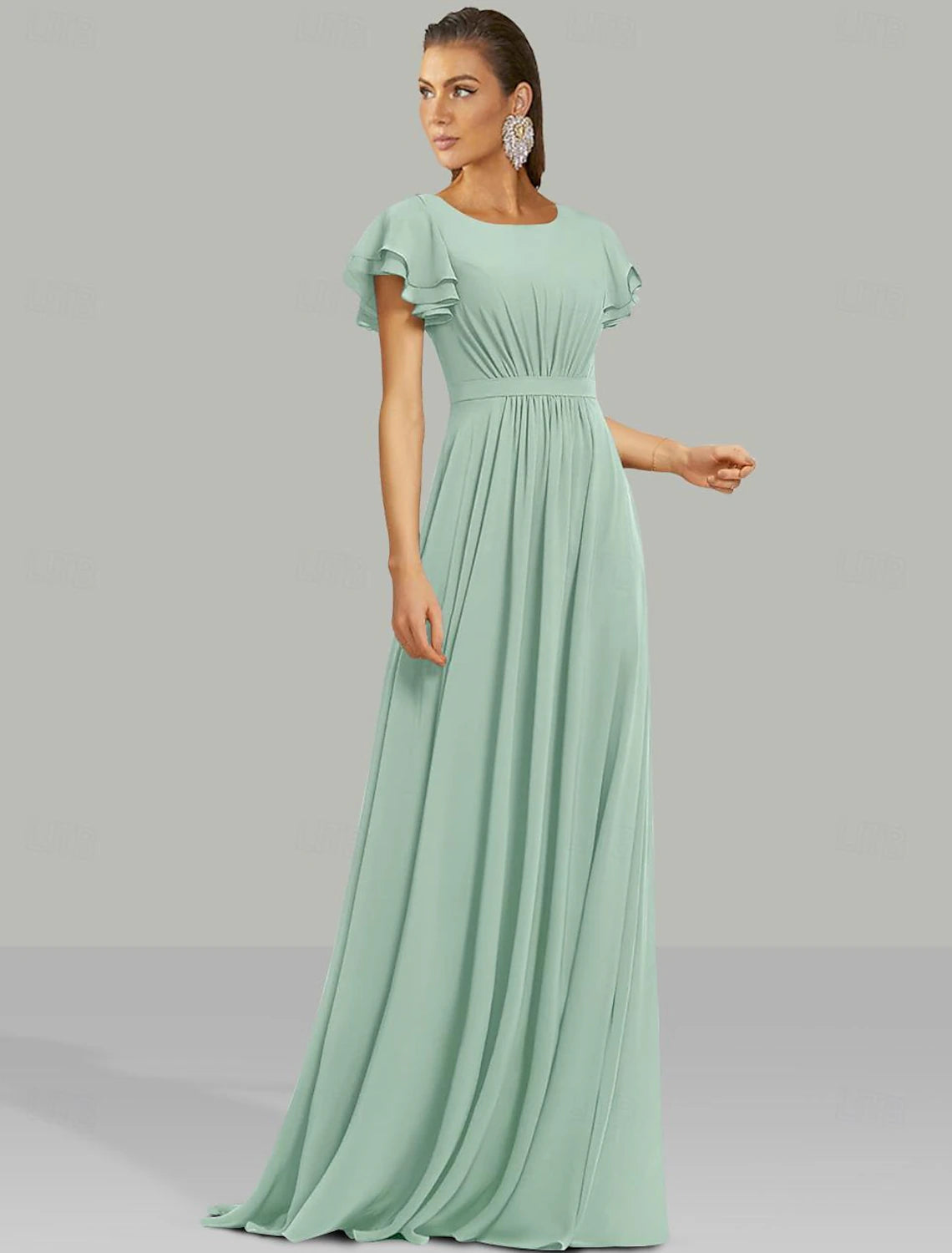 Pleated chiffon A-line wedding guest dress suitable for formal and black tie events