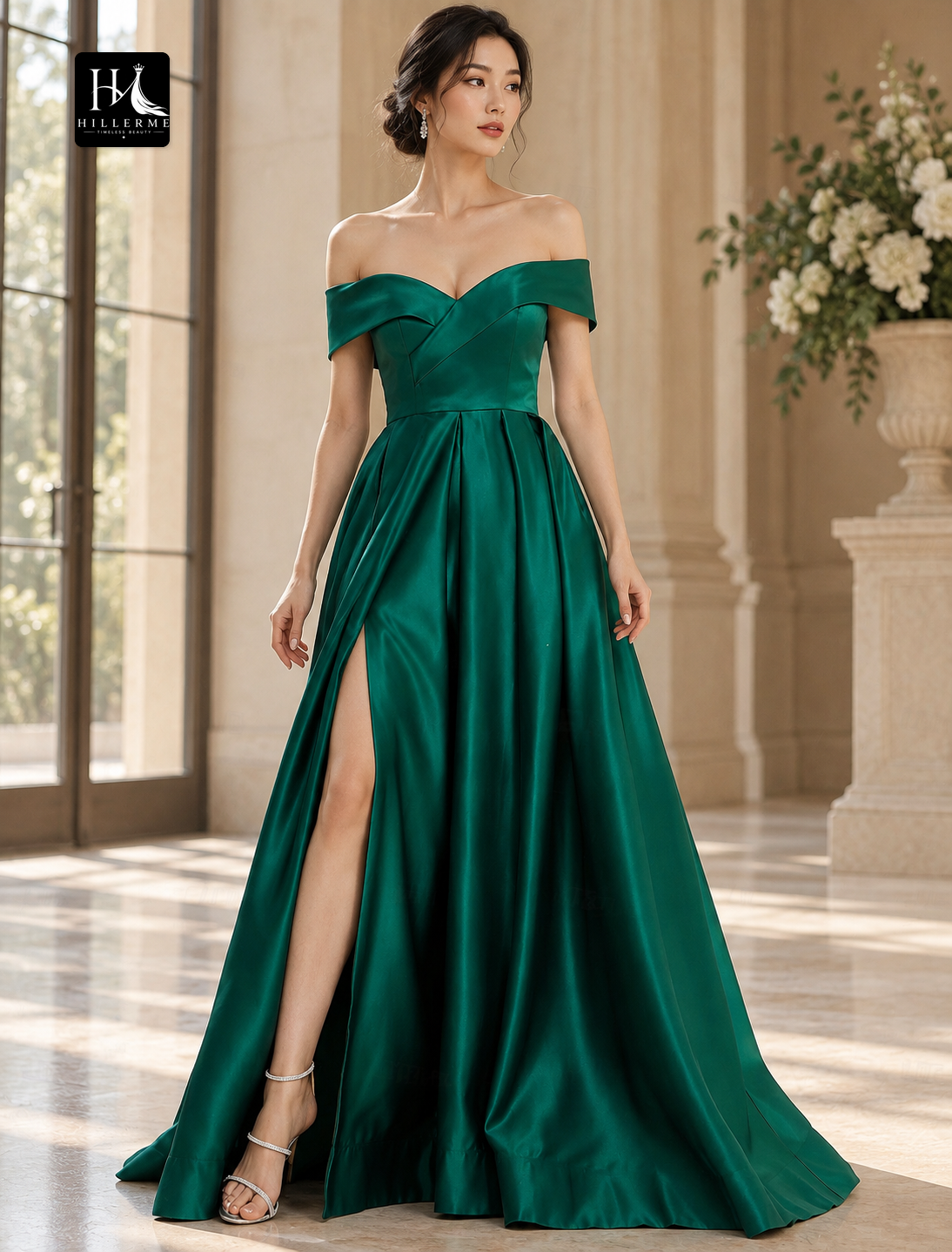 A-Line Sweetheart Sleeveless Satin Evening Gown with Slit