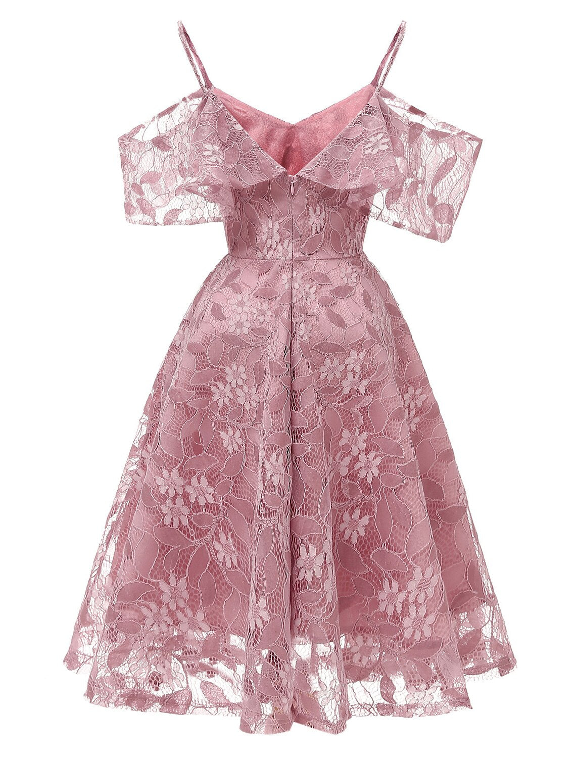 A-line lace dress with lace insert and short sleeves