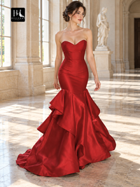Sweetheart Sleeveless Ruffle Trumpet Mermaid Satin Prom Dress with Sweep Train
