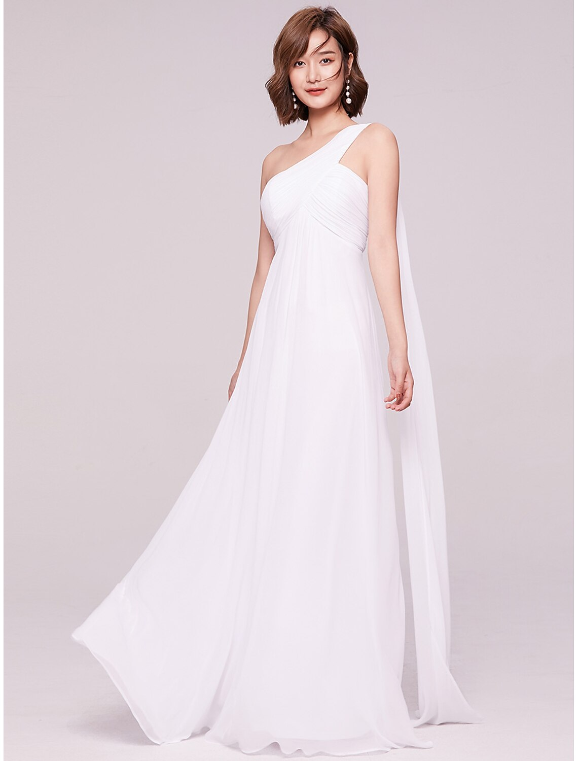 A-line empire waist chiffon wedding guest dress with pleats