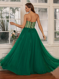 Floor-length A-line prom dress with ruffled tulle and sweetheart neckline