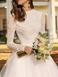 A-line sweetheart strapless ankle length lace wedding dress in ivory with pleats