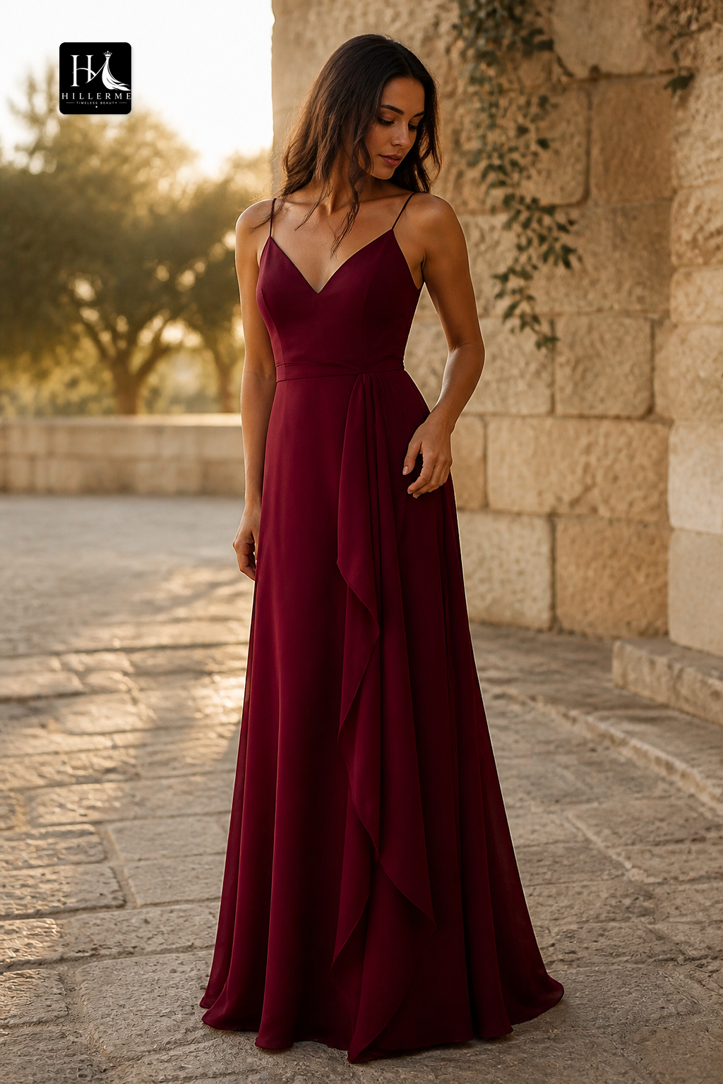 B5110 - V-Neck A-Line Pleated Sleeveless Bridesmaid Dress with Straps and Pockets