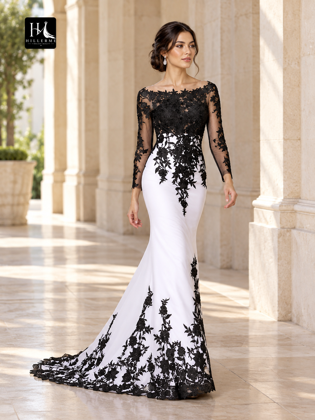 Sheath Scoop Lace Long Sleeve Chiffon Prom Dress
