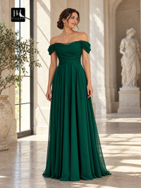 Off-the-Shoulder Ruched 30D Chiffon A-Line Floor-Length Prom Dress