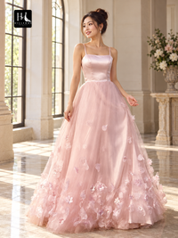 A-Line Princess Tulle Floor-Length Prom Dress with Hand-Made Flower Straps