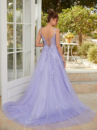Sleeveless A-line prom dress in tulle with applique and straps