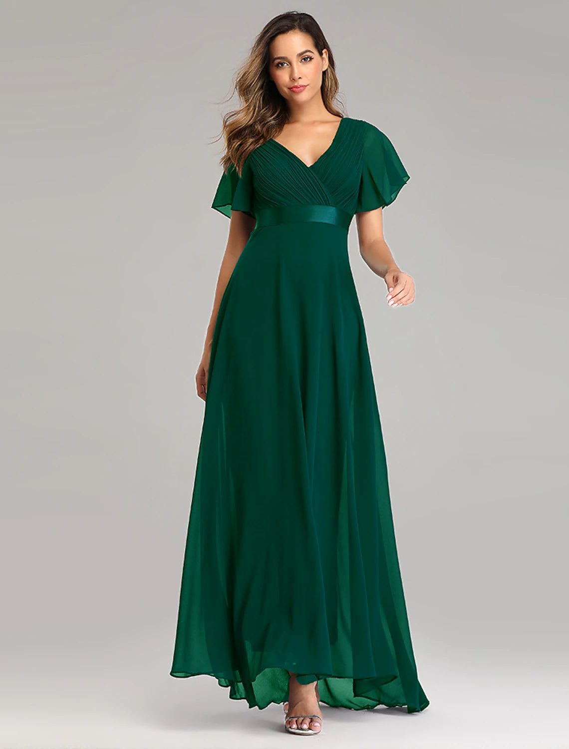 Chiffon empire floor-length evening dress with A-line skirt