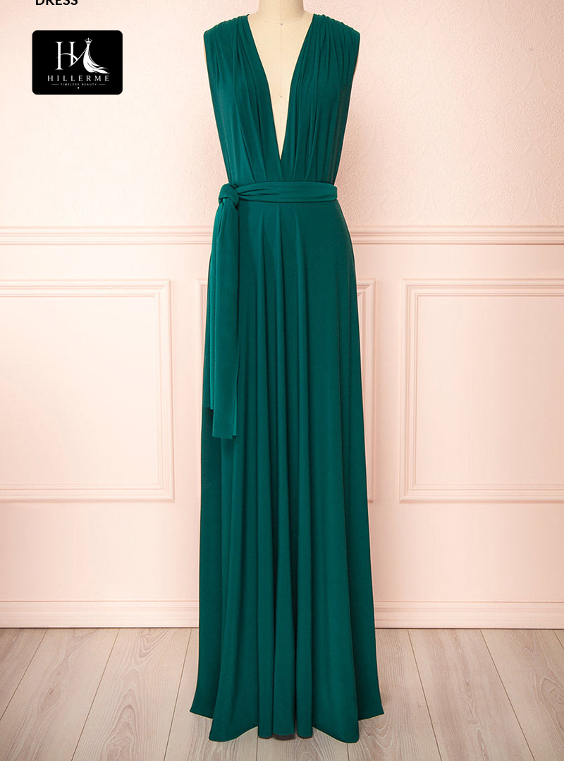 B5115 - Elegant V-Neck Pleated Long Sleeveless Bridesmaid Dress in A-Line Silhouette