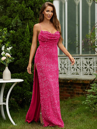 Ruched sleeveless floor-length sheath prom dress with spaghetti straps