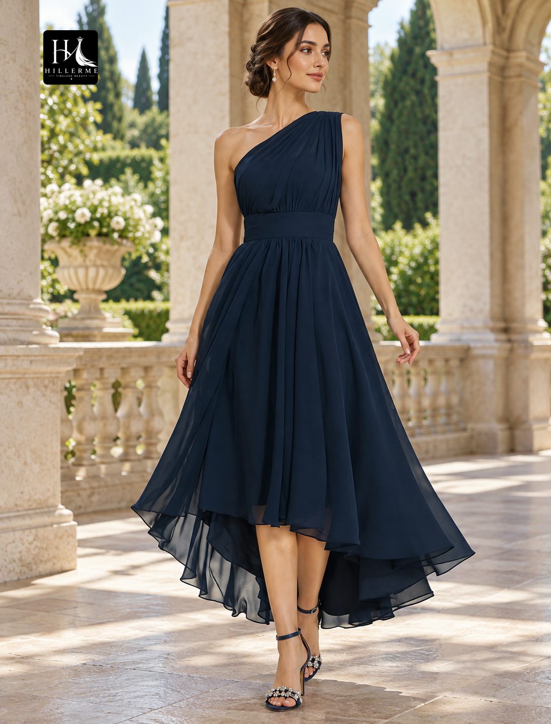 Convertible Off-Shoulder Tea-Length Chiffon A-Line Wedding Guest Dress