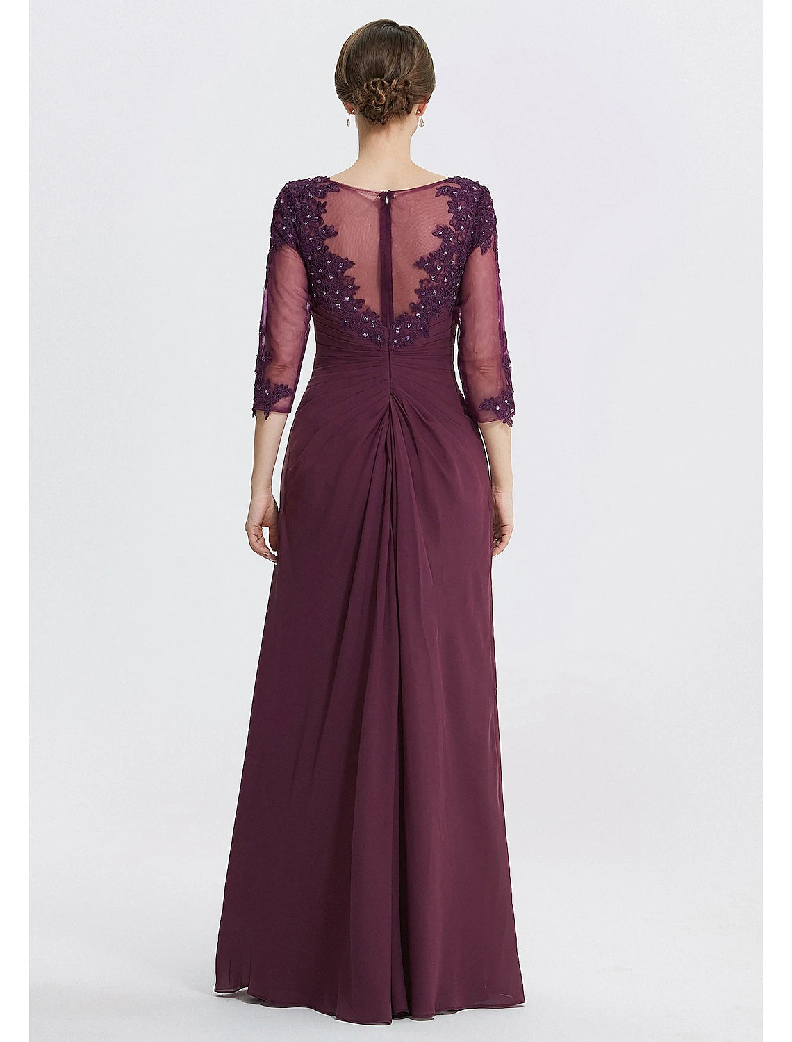 Solid color floor-length chiffon mother of the bride dress with 3/4 sleeves