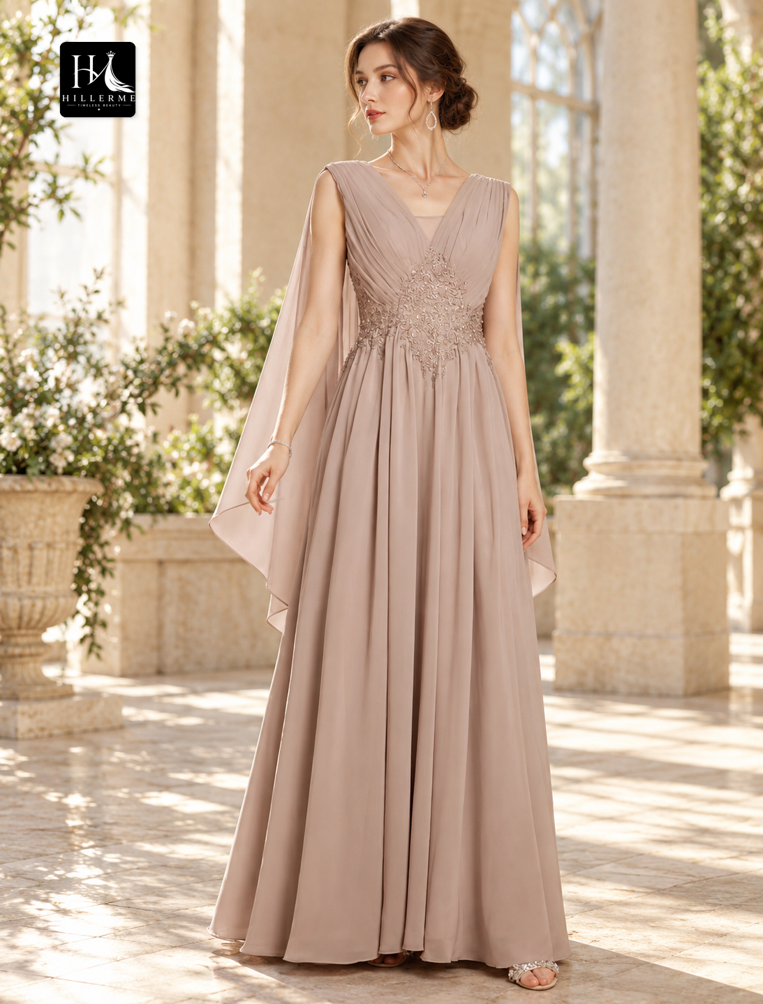 A-Line V-Neck Ankle-Length Chiffon Lace Mother of the Bride Dress