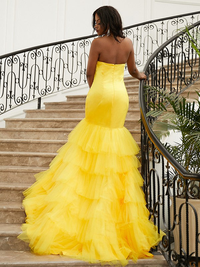 Layered satin trumpet/mermaid prom dress with sweetheart neckline