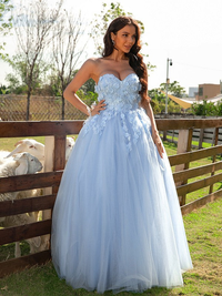 Sweetheart sleeveless applique tulle ball gown floor-length prom dress