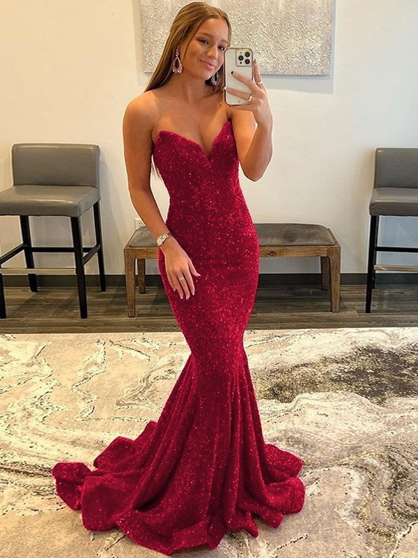 Sweetheart sleeveless sheath prom dress with ruffles and sweep train