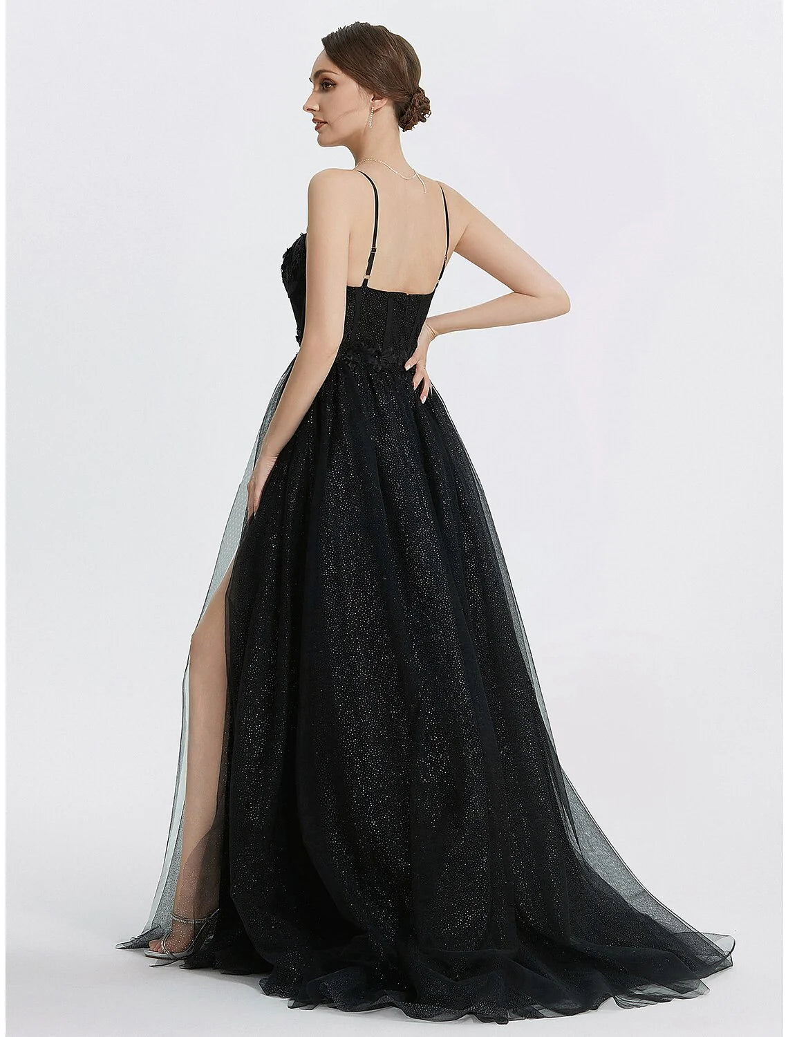 A-line convertible chiffon dress featuring ruched details and floor-length design